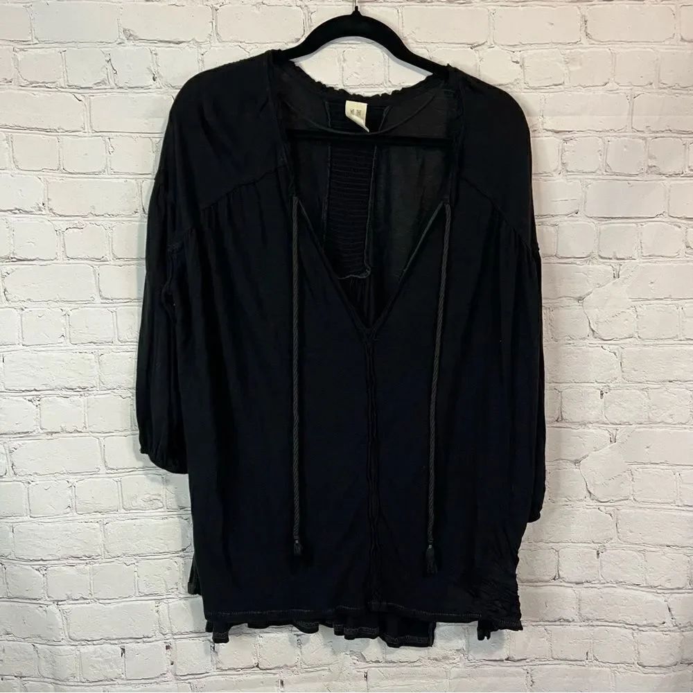 We The Free Free People Black  Tie Oversized Blouse Size Small